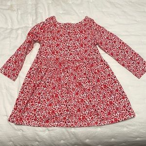 Long sleeve red and white cotton toddler dress
